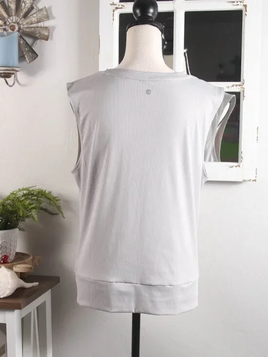 Apana Gray Sleeveless Twist Front Top XL Ribbed Stretch Athleisure Yoga Tank - Picture 3 of 6